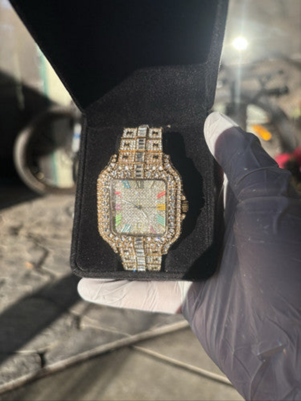 BUSTDOWN MOISSANITE WATCH - GOLD AND MOISSANITE - SQUARE FRAME ICED OUT WATCH